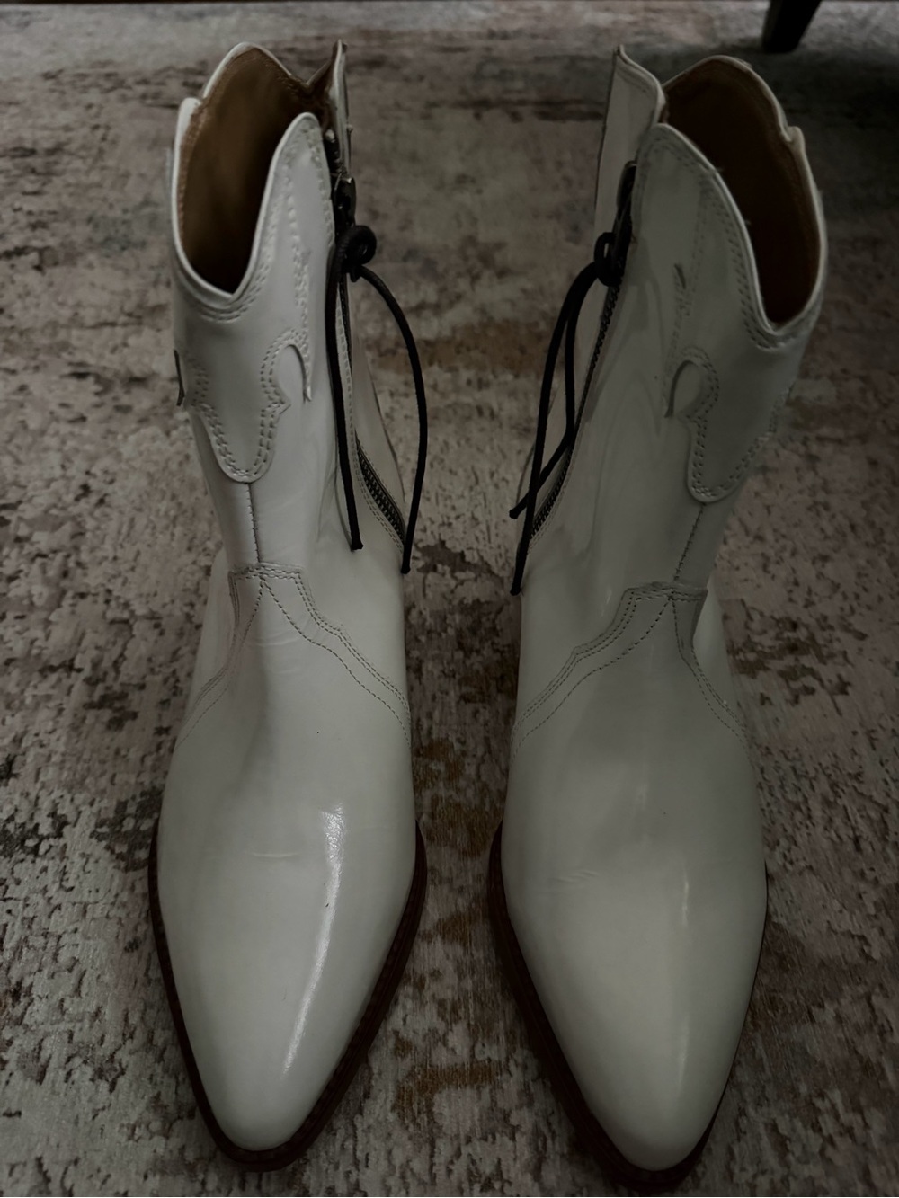 Free People White Pointed-Toe Western Lace-Up Ankle Boots